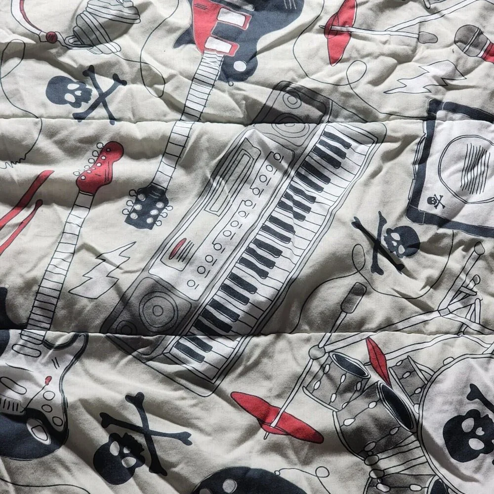 Jumping Beans Twin Boys Comforter Guitar Drums Skull & Crossbones Music